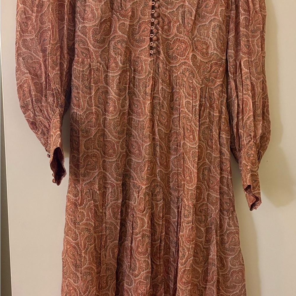 The Kooples Paisley Midi Dress in Pink and Brown